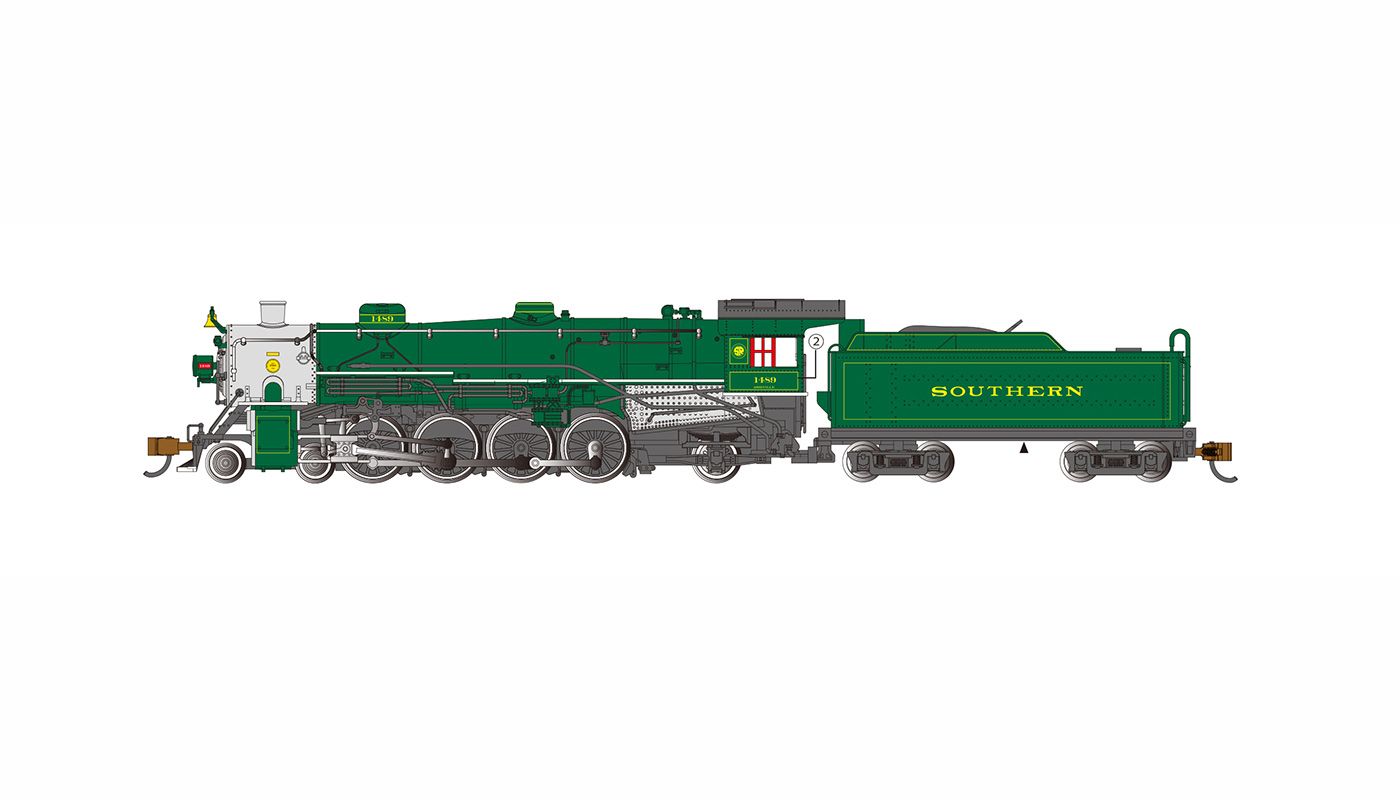 N Scale 4-8-2 Light Mountain Dcc Sound Value Equiped Steam Locomotive Southern #1489 Green 