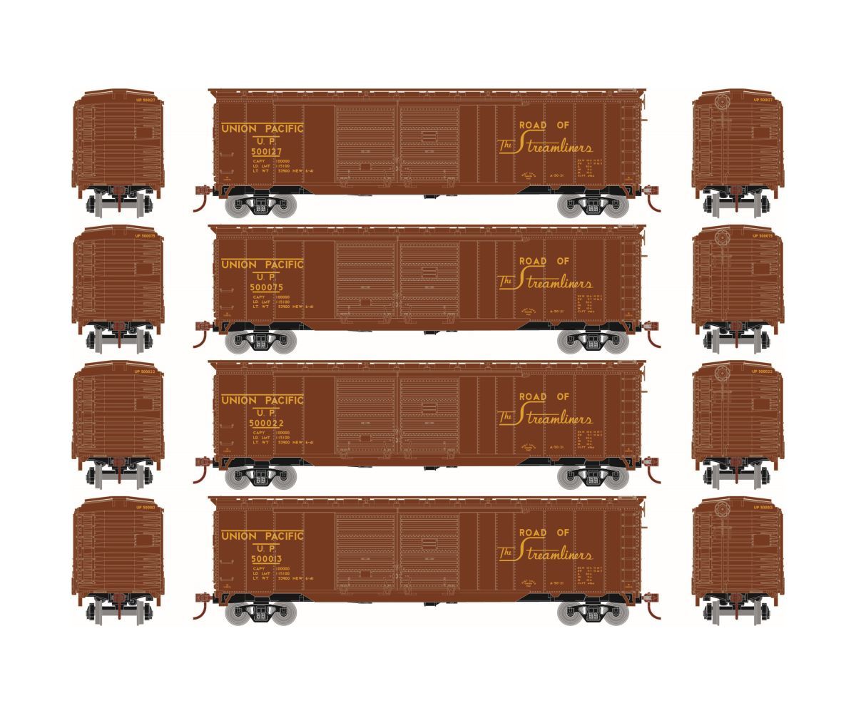 Roundhouse RND1016 HO 50ft PS-1 Double Door Box Car, Union Pacific 4-Pack #1