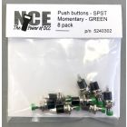 NCE 5240302, BTN8 N.O. Momentary SPST Push Button, Green, 8-Pack