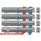 Kato 106-8004, N Scale Viewliner II 4-Car Set, Amtrak Phase III Heritage Scheme, 2 Sleepers, 1 Baggage Dorm & 1 Diner