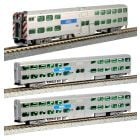 KATO 106-8703-1, N Scale Gallery Bi-Level Coaches, Chicago Metra, 3-Car Set, w Lighted Interiors