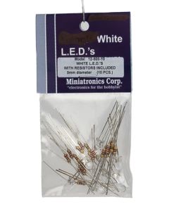 Miniatronics 12-500-10, 5MM Ultra Bright White LED, Pack of 10 With Resistors