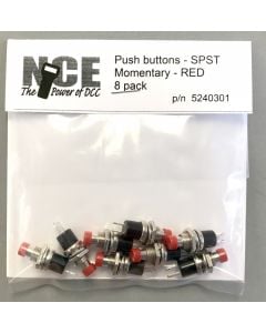 NCE 5240301, BTN8 N.O. Momentary SPST Push Button, Red, 8-Pack