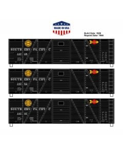 Accurail® 8148, HO Scale Kit, 40 ft 6-Panel Single Sheath Wood Boxcars, SP Black Overnight Scheme, 3-Pack #14728, 14752 & 14797