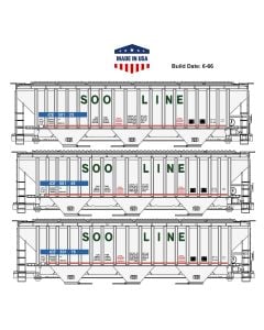 Accurail® 8157, HO Scale Kits, PS 3-Bay Covered Hoppers, SOO Line w ICE Reporting Marks, 3-Pack, #50123, 50149, & 50176
