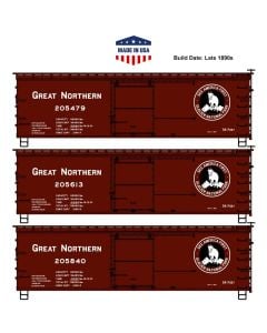 Accurail 8158, HO Scale Kits, 3-Pack, 36 ft Double Sheathed Wood Boxcar, Great Northern #205479, 205613 & 205840