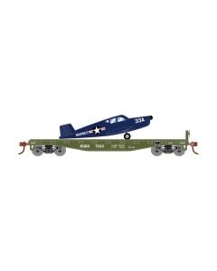 Athearn HO 40ft Flat Car with Airplane, DODX Marines