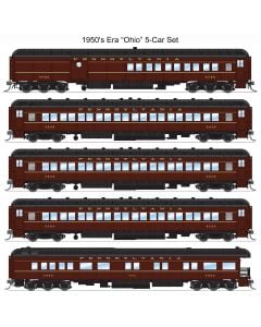 Broadway Limited BLI-8966, HO PRR Heavyweight 5-Car Passenger Set, 1950's Era- PB70 #4792, P70 #3435, P70 #3609, P70 #3724, Z74d #7509 "Ohio"