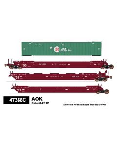 InterMountain 47368C, HO Maxi IV Stack Well Car, 3-Car Articulated Set, AOK #55494 & Six 53 Ft. Hub Group Containers