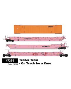 InterMountain 47371C, HO Maxi IV Stack Well Car, 3-Car Articulated Set, Trailer Train- On Track for a Cure #732301 & Six 53 Ft. Schneider Containers