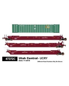 InterMountain 47372C, HO Maxi IV Stack Well Car, 3-Car Articulated Set, Utah Central- UCRY #57390 & Six 53 Ft. EMP Containers