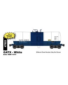 InterMountain 47822-01, HO Scale 19,600 Gallon Tank Car, GATX - White & Blue #90833