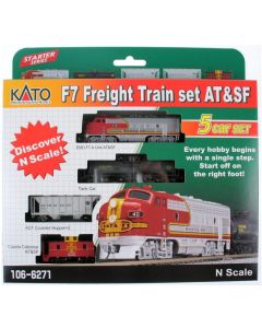 Kato 106-6271, N Scale Starter Series Freight Train Set With EMD F7, ATSF Warbonnet