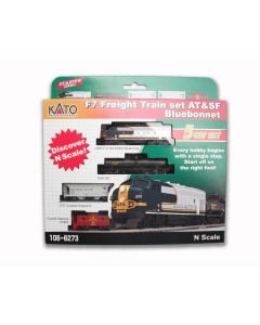 Kato 106-6273, N Scale Starter Series Freight Train Set With EMD F7, ATSF Bluebonnet