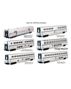 Kato 10-1789, N Scale Amtrak Superliner Ph VI 6-Unit Bookcase Set