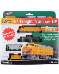 Kato 106-6272, N Scale Starter Series Freight Train Set With EMD F7, Union Pacific