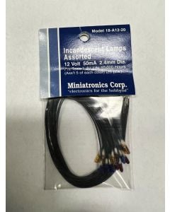 Miniatronics 18-A12-20, 12V 2.4mm Diameter, Assorted Colored Bulbs, 50mA, 20-Pack