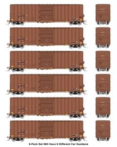 Rapido 198008, HO PC&F 5241 Cu. Ft. 50ft Boxcars, UP BKTY Brown 6-Pack #1