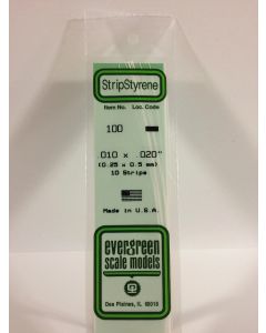 Evergreen 100, Opaque White Polystyrene Strip .010" Thick, 14" Long x .020" Wide, 10 Pack