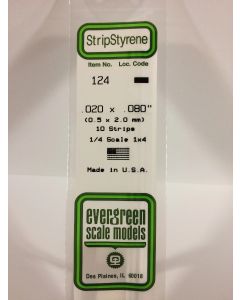 Evergreen 124, Opaque White Polystyrene Strip .020" Thick, 14" Long x .080" Wide, 10 Pack