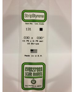 Evergreen 131, Opaque White Styrene Strip .030" Thick, 14" Long x .030" Wide, 10 Pack