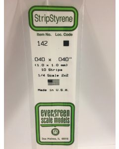 Evergreen 142, Opaque White Styrene Strip .040" Thick, 14" Long x .040" Wide, 10 Pack