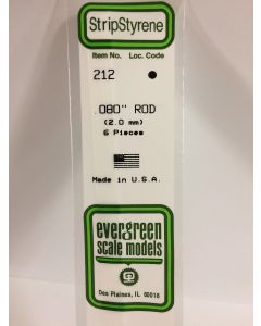 Evergreen 212, Styrene Rod, .080" .20cm Diameter, 6 Pack