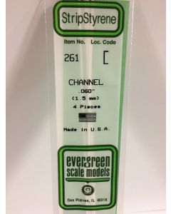 Evergreen 261, Opaque White 14" Styrene Channel, .060" .15cm, 4 Pack