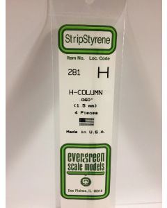 Evergreen 281, Opaque White 14" Styrene H-Column, .060" .15cm, 4 Pack