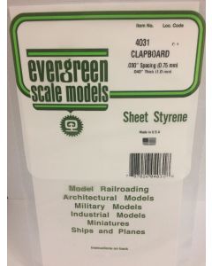 Evergreen 4031, Opaque White Styrene Siding Clapboard, .040 x 6 x 12" .1 x 15.2 x 30.5cm, .030" .08cm Spacing