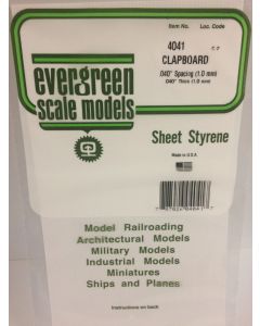 Evergreen 4041, Opaque White Styrene Siding Clapboard, .040 x 6 x 12" .1 x 15.2 x 30.5cm, .040" .10cm Spacing