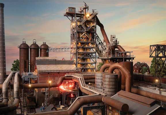 Faller 130026, HO Scale Steel Mill Blast Furnace with Casting Hall